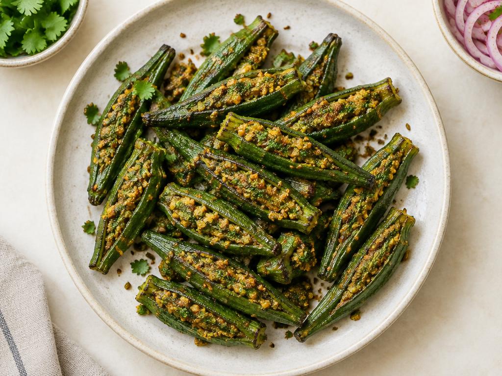 Illustration of Bharwa bhindi, an Indian home-cooking dish
