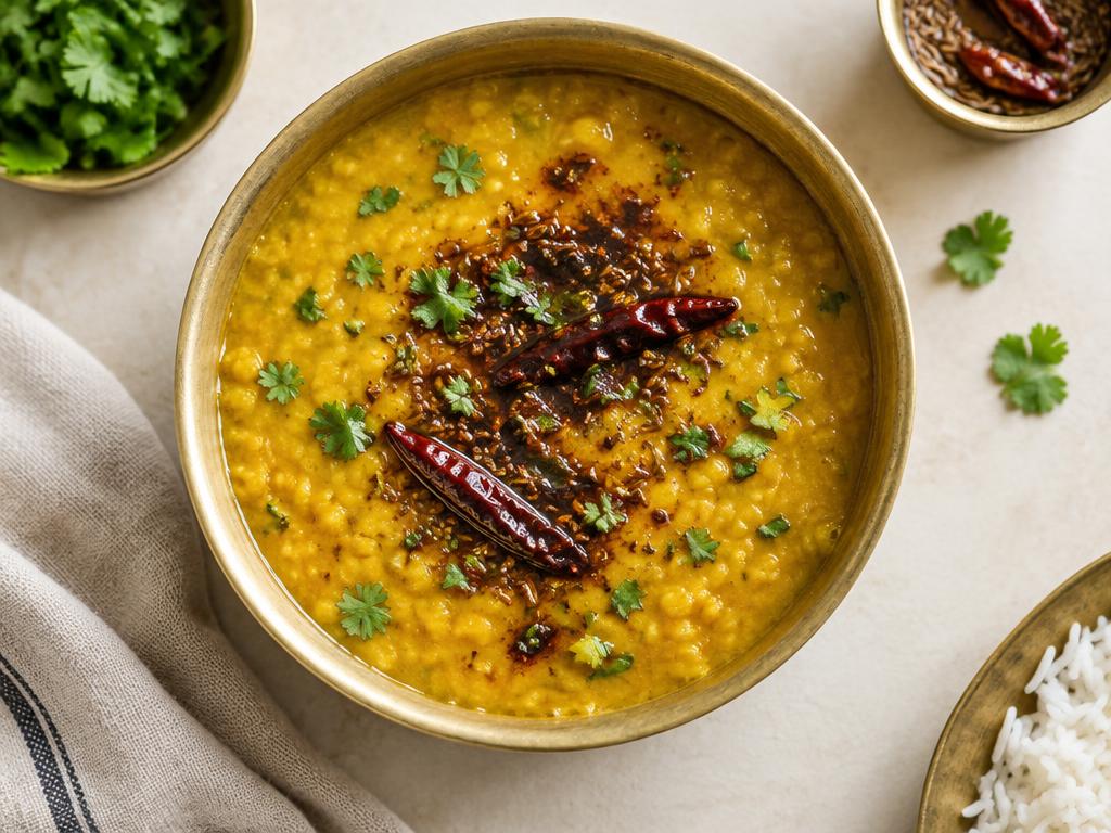 Illustration of Dal tadka, an Indian home-cooking dish